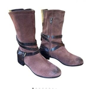 UGG Women Genuine Suede Buckle Strap Moto Boots Brown Size Unknown